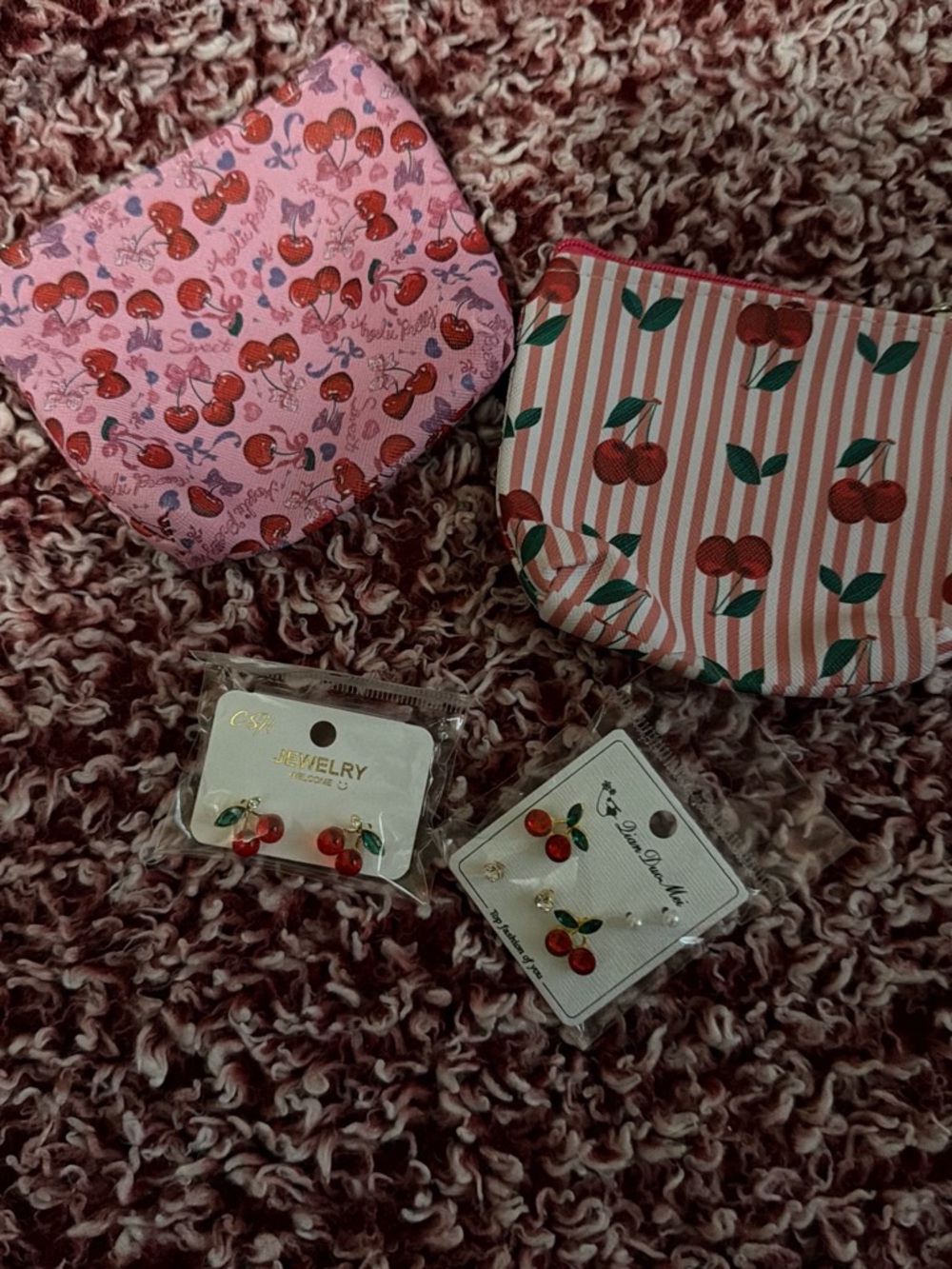 Cherry Print Cosmetic Pouch - Pink